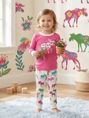 Little Pink Moose Print Pajama Set - "I Moose Be Dreaming" Sleepwear